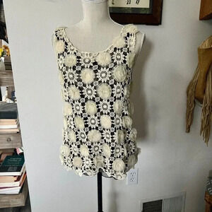 ALICE + OLIVIA Crochet Lace Floral Zip Blouse L